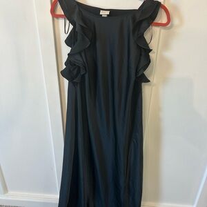 Women’s Sz Large A New Day MIDI Black Satin Slit Dress Ruffle Sleeve Whimsigoth